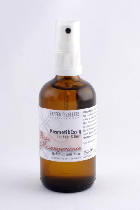 Kosmetikessig für Haar und Haut Rose & Rosengeranie Bio 100 ml mit Zerstäuber